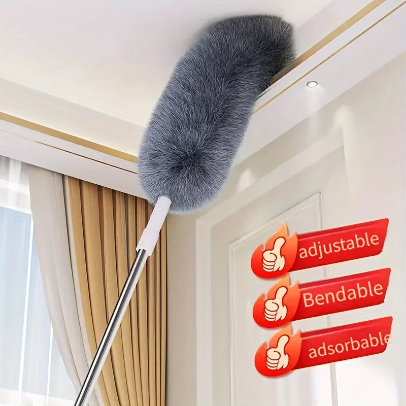 Extra-Long Retractable Duster with Bendable Head Washable Dust Brush for High Ceilings Fans Furniture Car Reusable Cleaning Tool