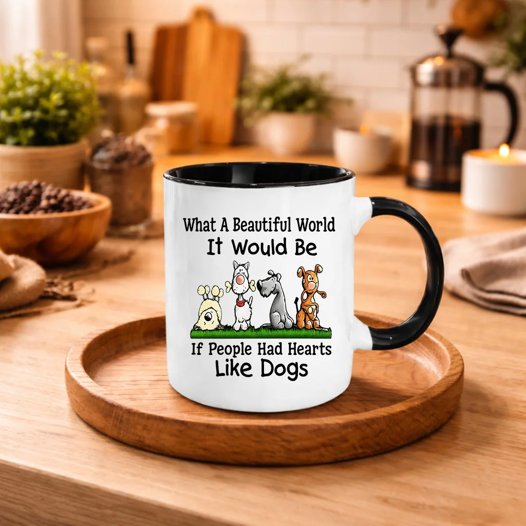 Daily coffee drinking ceramic mugs, if everyone had the heart of a dog, how beautiful the world would be, quote design for dog l