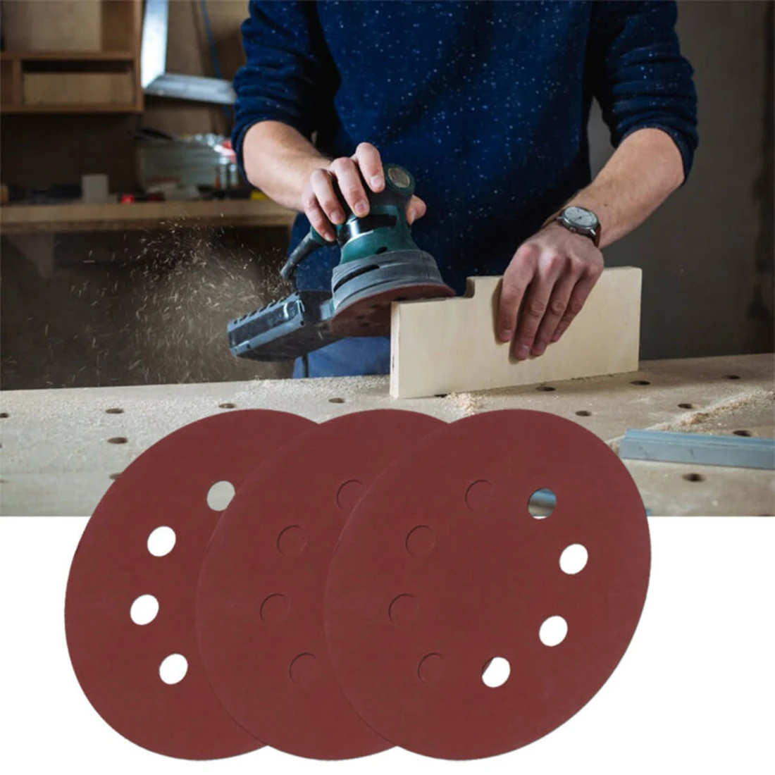 Tools Sanding Discs 5 inch 8 hole Flocking Round Sandpaper Polishing Metal Wood Beads Walls Furniture Abrasive