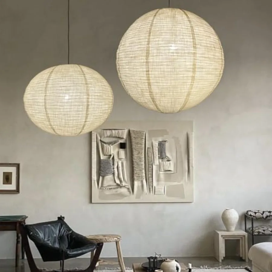 

Large Pendant Light Shade Set 24+20 Inch Round/oval Cotton Lamp Shade Minimalist Foldable Hanging paper Lanterns For Weddings/H