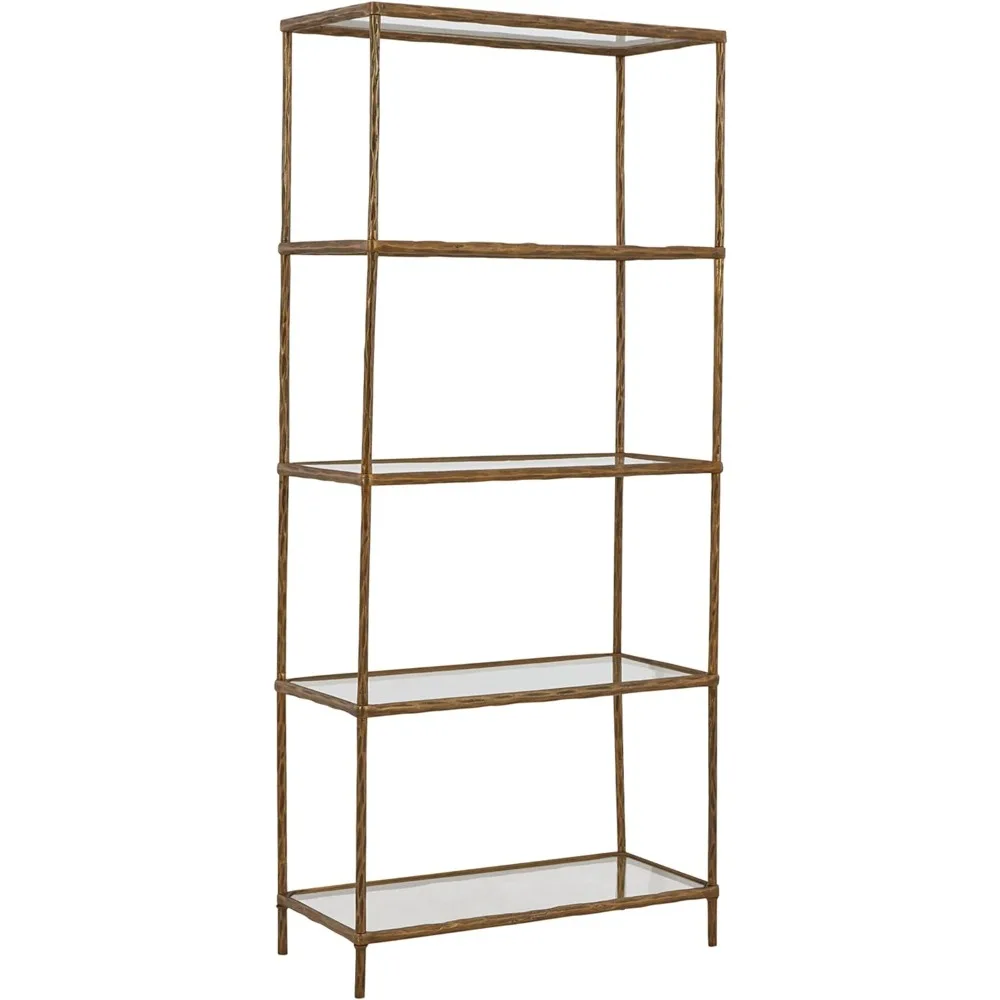 Ryandale Modern 5 Shelf Bookcase, Antique Brass Finish