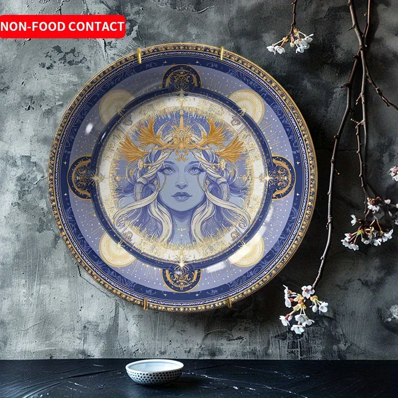 Elegant Ceramic Decorative Plate - Vintage Floral & Celestial Design, Non-Food Contact, Perfect for Home, Living Room, Study,