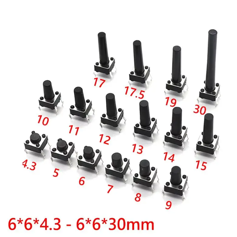 【100-50PCS】6x6 Push Button Switch DIP 6X6X4.3 Light Touch Switch 6x6x4.3 5 6 7 8 9 10 11 12 13MM The Power Switch 4Pins