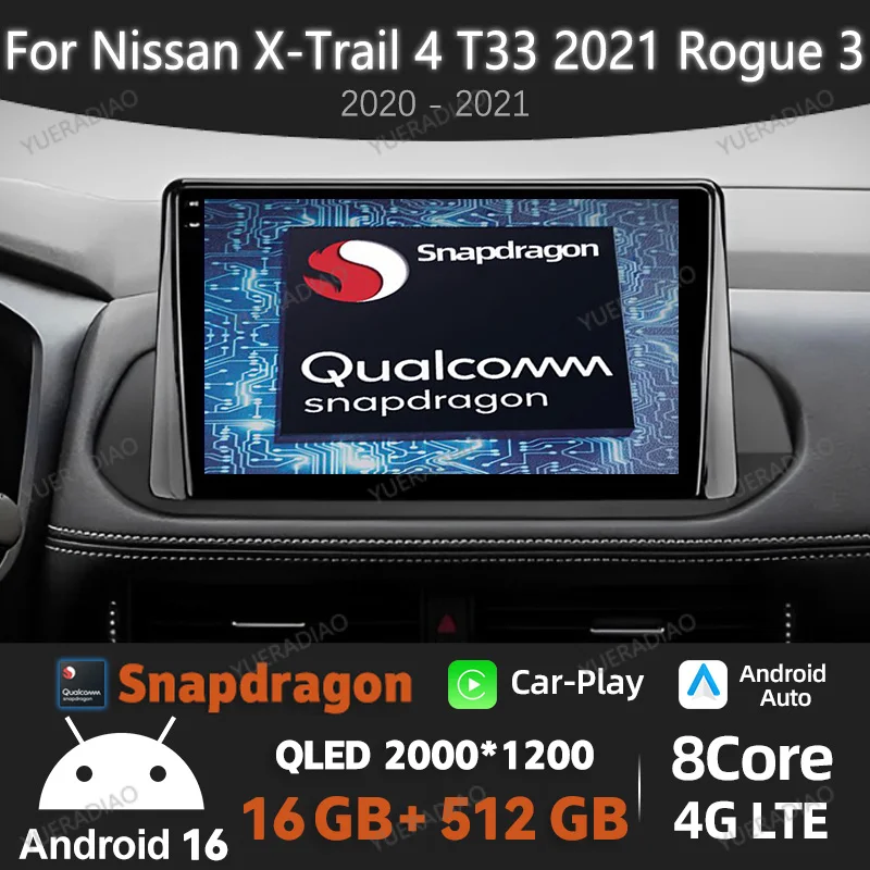 Android 16 Car Radio For Nissan X-Trail Xtrail X - Trail 4 T33 2021 Rogue 3 III 2020 - 2021 QLED Multimedia Stereo Video Player