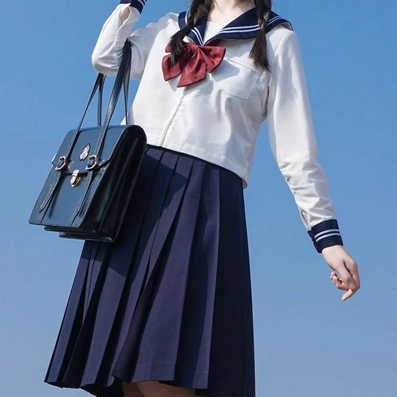 Uniforme escolar japonés JK para niña y mujer, conjunto de uniforme de marinero de color negro, básico de dibujos animados, azul marino