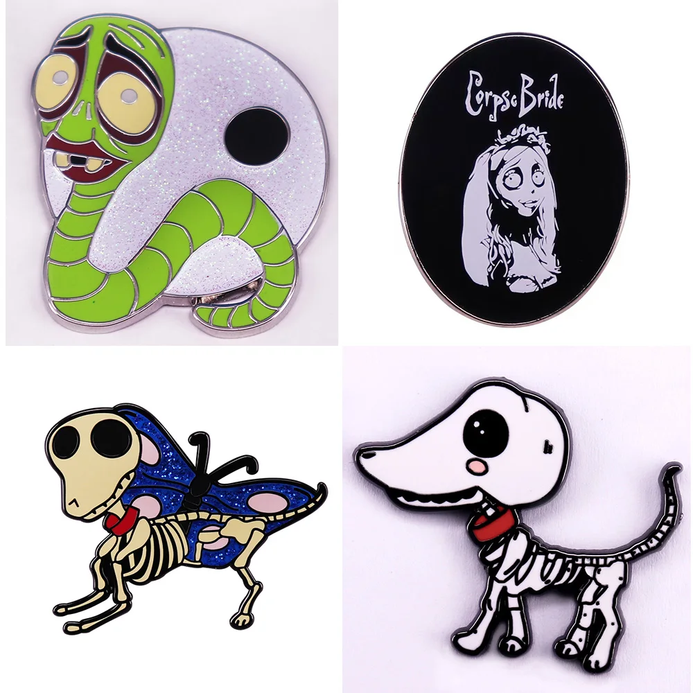 Pin de novia cadáver de película de terror, broche de animación de comedia, insignia de Metal, accesorios para bolsa de ropa