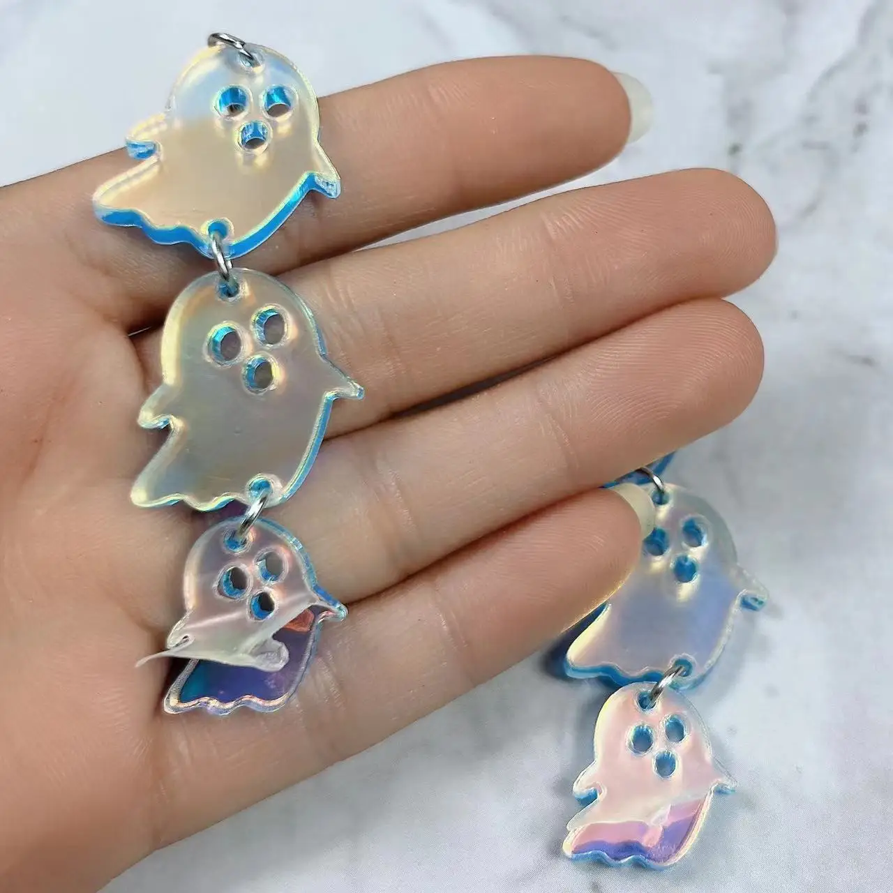Halloween Collection New Laser Colorful Skull Head Ghost Pumpkin Outward Newcomer Acrylic Pendant Earrings Party Jewelry Gifts