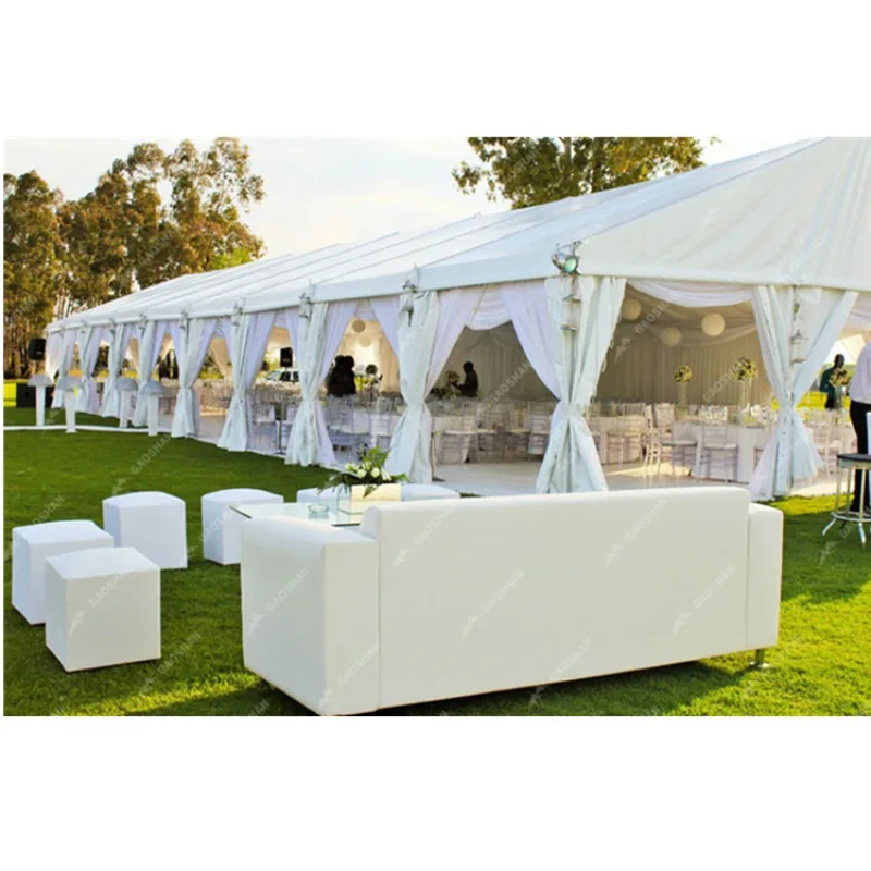 Large aluminum-framed commercial event tent for outdoor rental of exhibition and wedding venues
