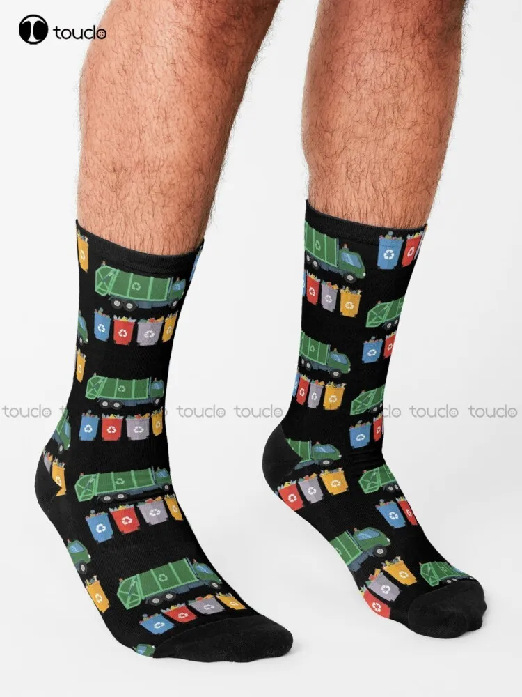 Garbage Truck Kids Trash Recycling Socks Yellow Socks Personalized Custom 360° Digital Print Gift Harajuku Colorful Retro Casual