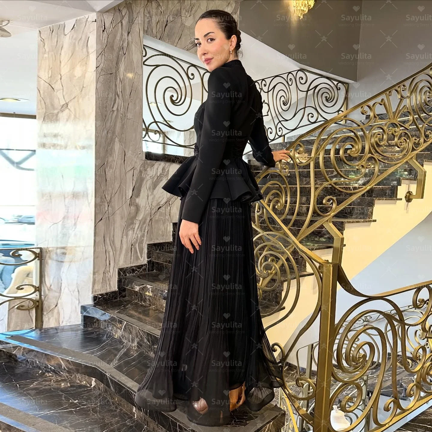 Sayulita 2-Pieces فساتين لحضور الحفلات الموسيقية مطرز زين كم طويل فستان الحفلات المسائية الطيات Vestidos Des Fiesta مخصص