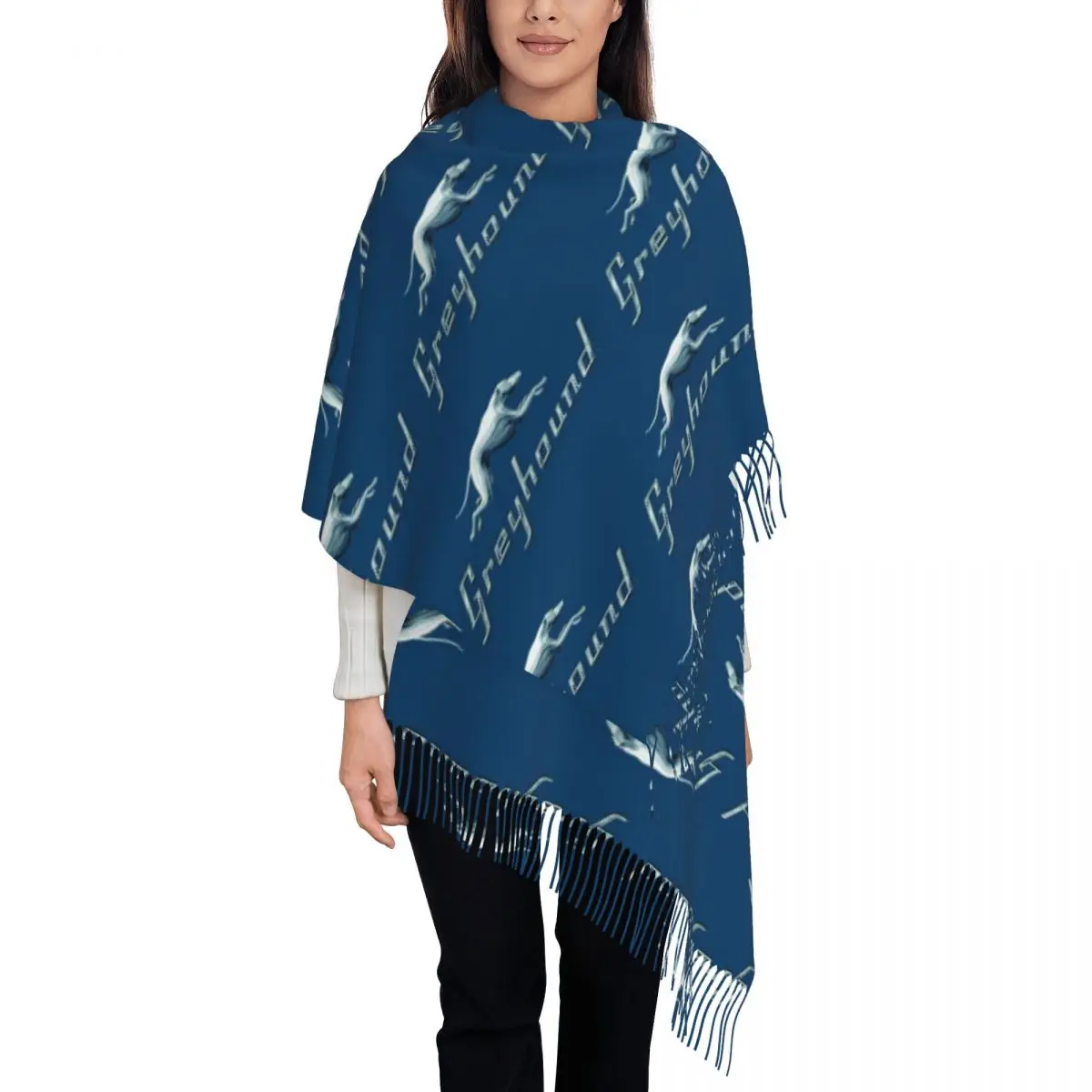 GREYHOUND BLUE BUS LOGO Scarf Tassel Scarves Women Soft Warm Shawls and Wraps Long Fall Winter Shawl Wrap