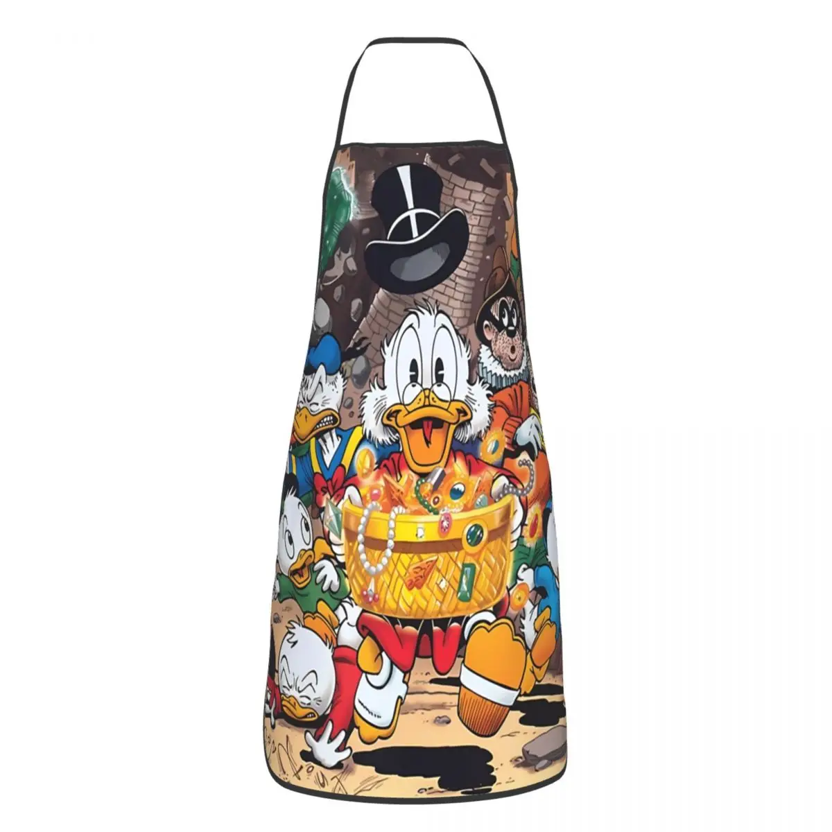 Custom Funny Cartoon Scrooge McDuck Aprons Men Women Unisex Kitchen Chef Donald Duck Tablier Cuisine for Cooking Baking Painting