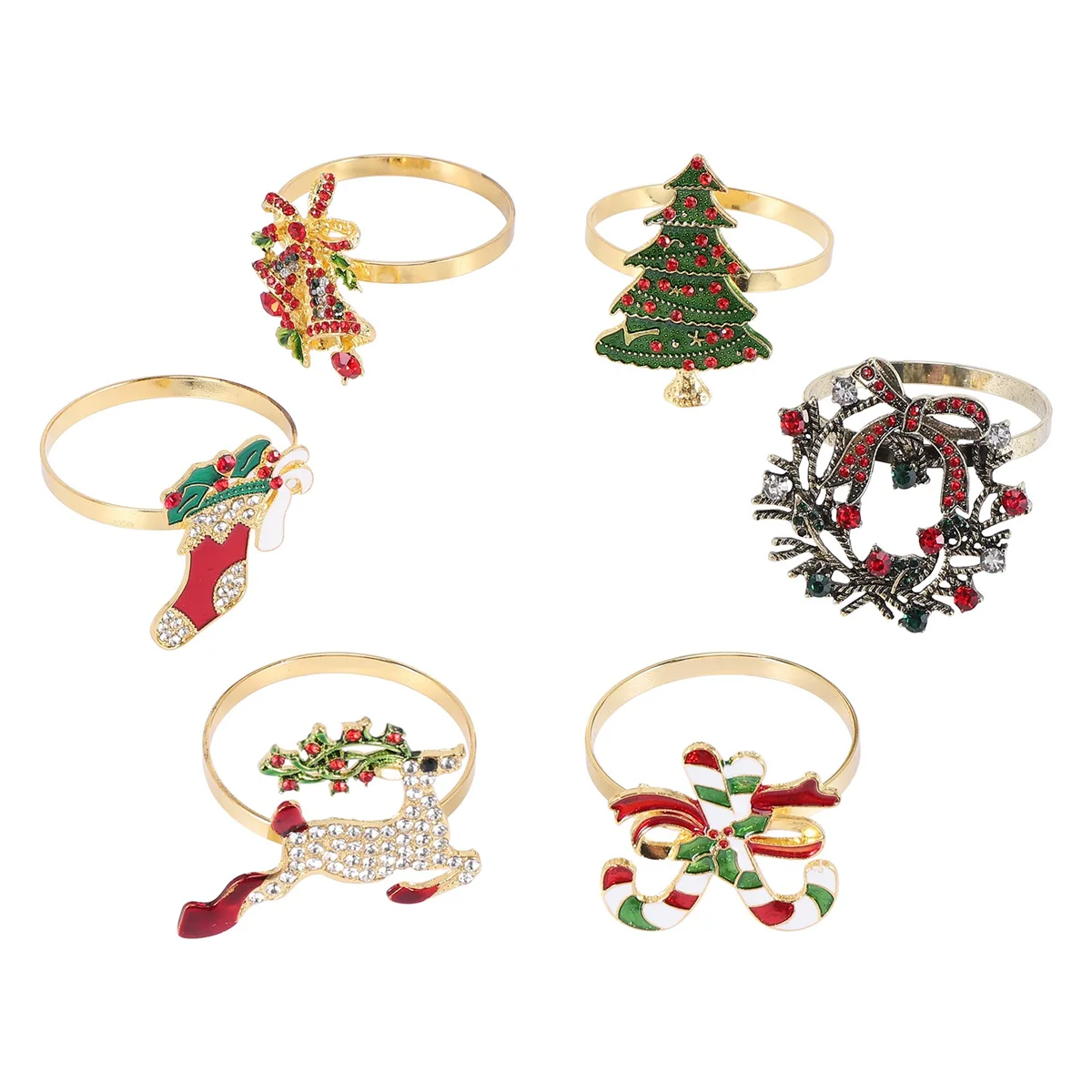 6Pcs Christmas Napkin Rings Xmas Napkin Holder Rings Wreath for Holiday Dinner Table Decoration