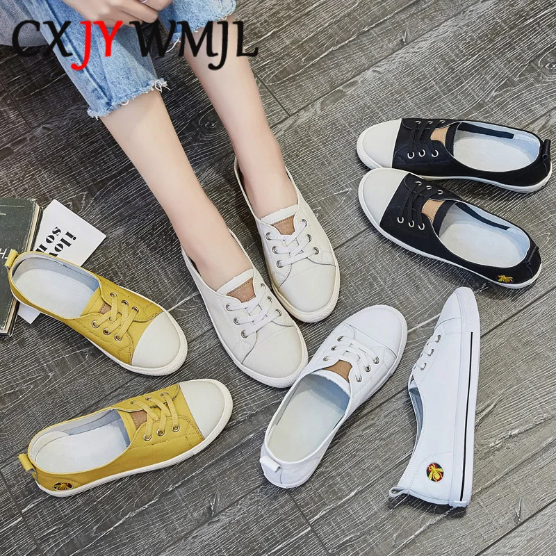 CXJYWMJL Genuine Leather Casual Sneakers Women Plus Size Vulcanized Shoes Spring Summer Skate Shoes Ladies Sports Little White