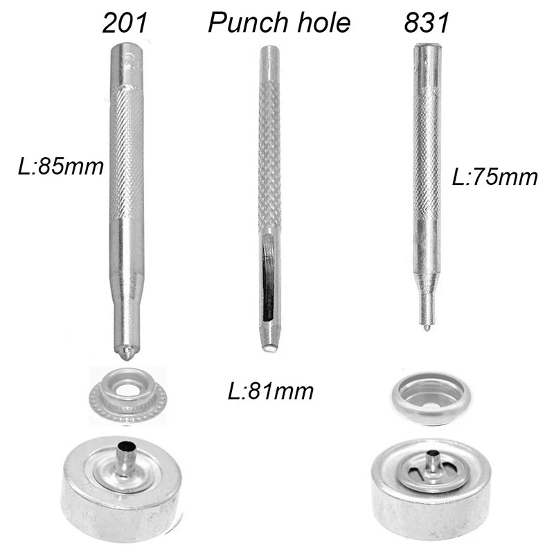 Attache en acier inoxydable pour toile de bateau marin, bouton-pression, ensemble de poinçonnage, trousse à outils, argent, 15mm, 72 pièces, nouveau