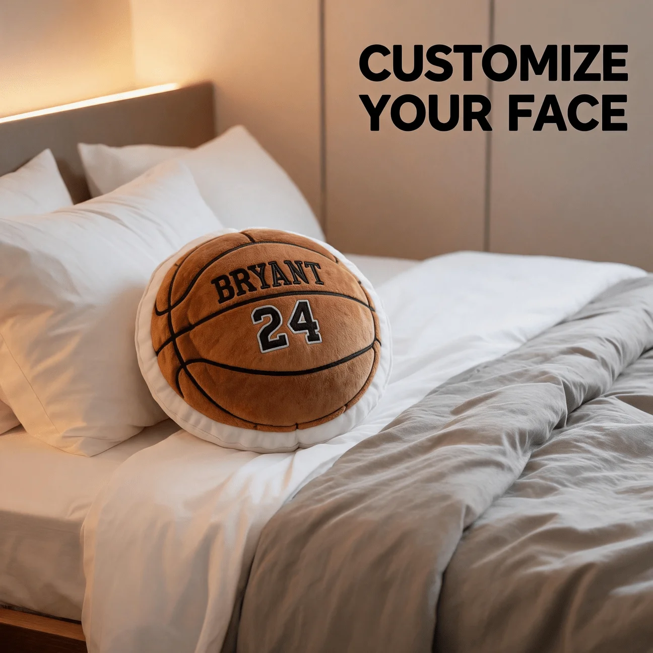 Custom Name Basketball Shaped Pillow, Personalized Sports Jersey Number 24 Decorative Cushion, Unique Home Decor Accent for Sofa