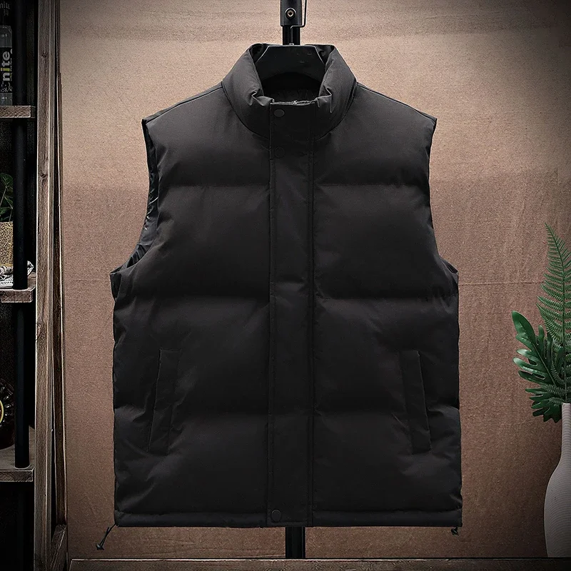 

Autumn Winter Oversized Stand Collar Loose Casual Vest Coat Male Sleeveless Solid Color All-match Zipper Jacket Men Warm Tops