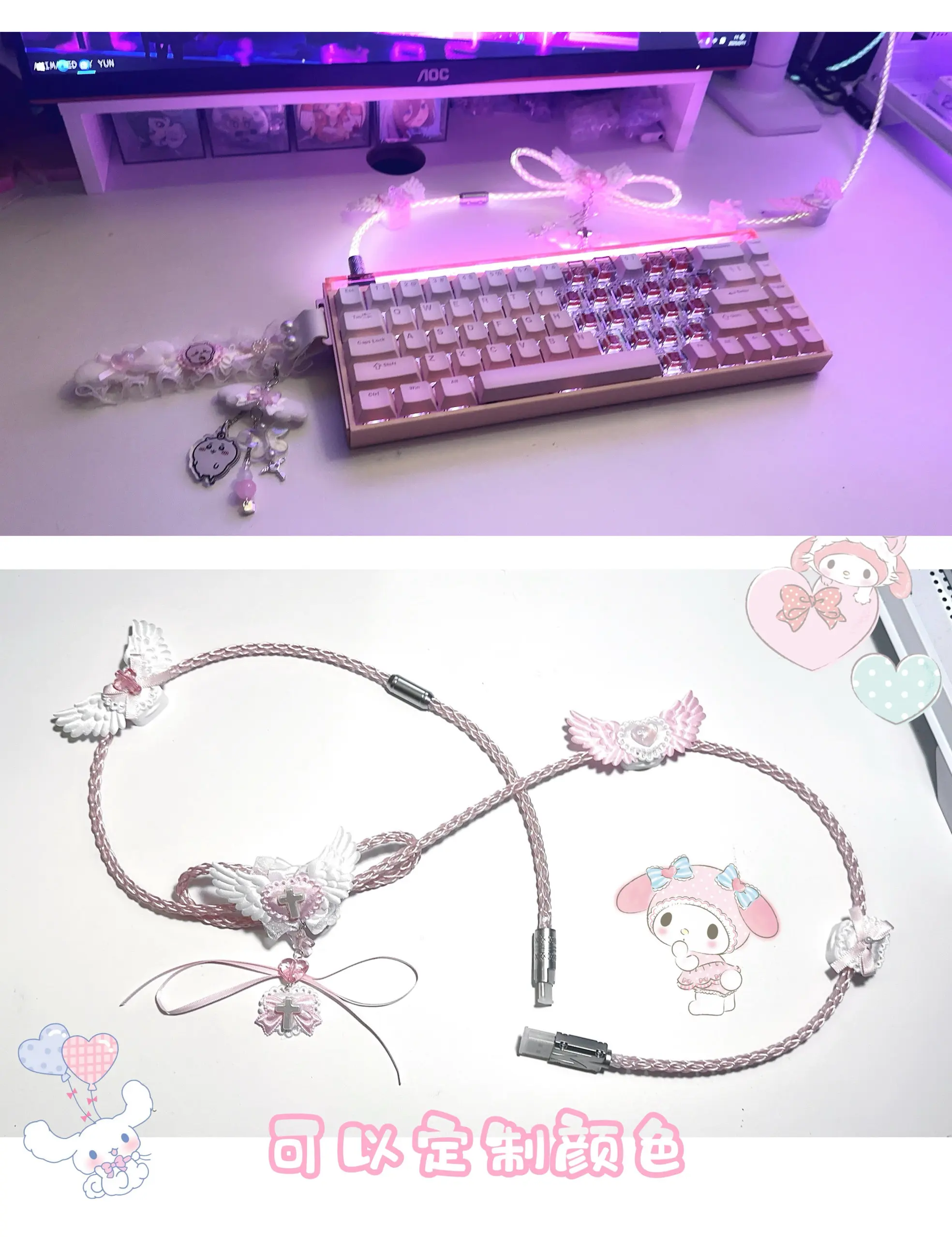 Custom Pink Blue Illuminated A - Gaming Keyboard Hand ulasan dan harga