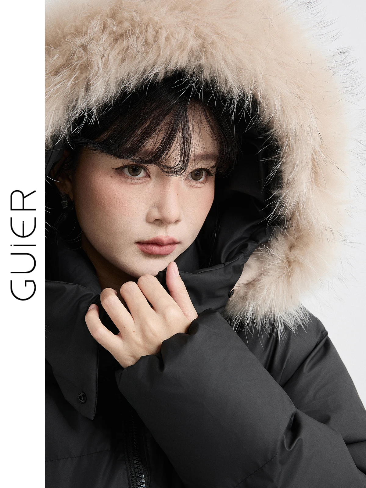 

Bla Fur Collar down Jaet Women's Winter New Sle White Du down Warm Stand Collar Hooded Coat Casual Loose Fit Long Sve