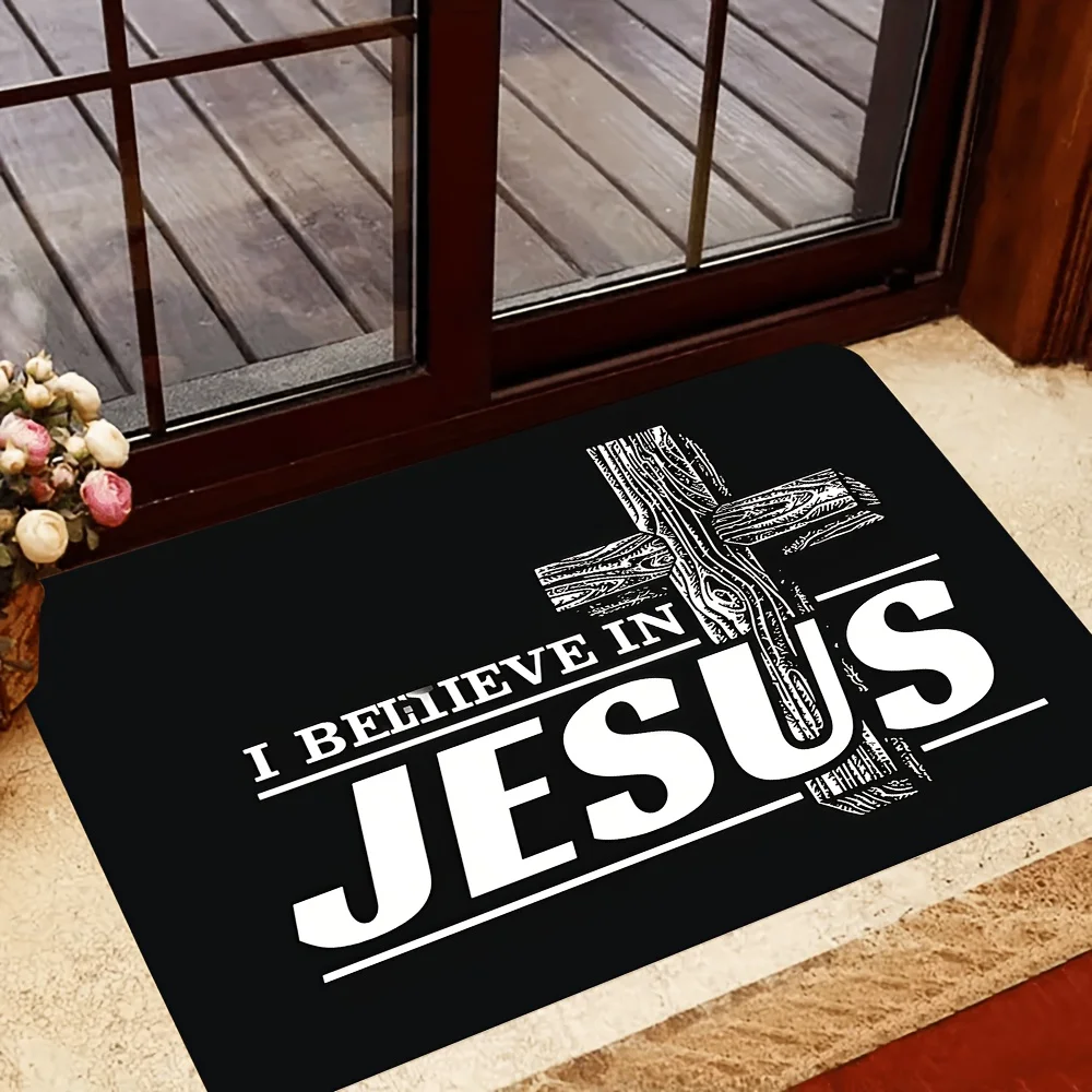 I believe in the cross design Flannel-printed floor mats has a non-slip function is suitable entrances bathroom welcome carpets