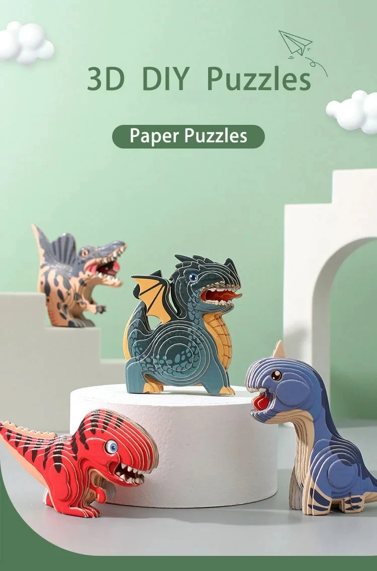 3D-Puzzles für Kinder, Jurassic World, Dinosaurier, Lernspielzeug, Papiertier, Puzzle, Cartoon-Modell, Spielzeug, Geschenk zum Kindertag – Detail 1