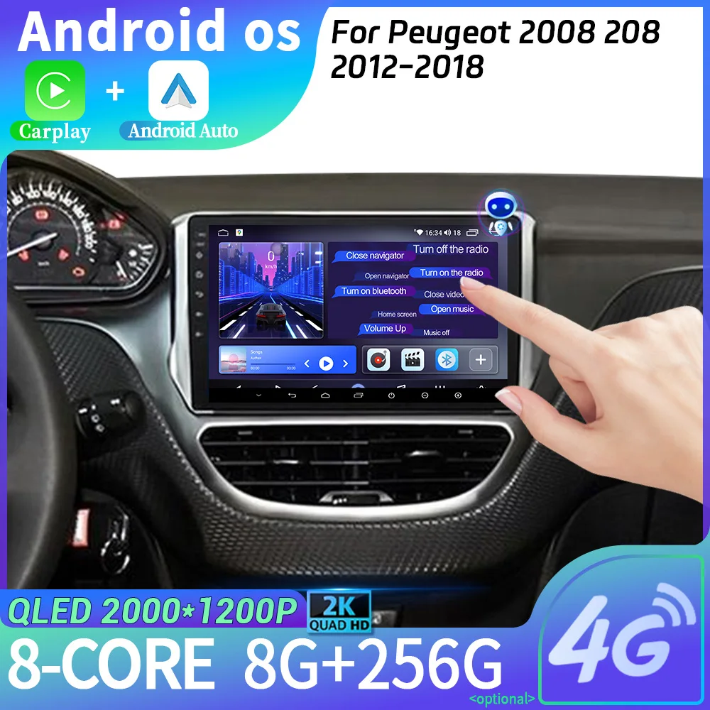 

Car Radio Multimedia Navigation Android 14 Stereo Head Unit Screen For Peugeot 2008 208 2012-2018 4G 2CIN WIFI