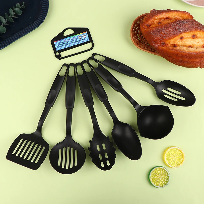 6Pcs Nylon Multifunction Black Shovel Spoon Soup Ladle Spatula Set Non-Stick Kitchenware Cooking Tools