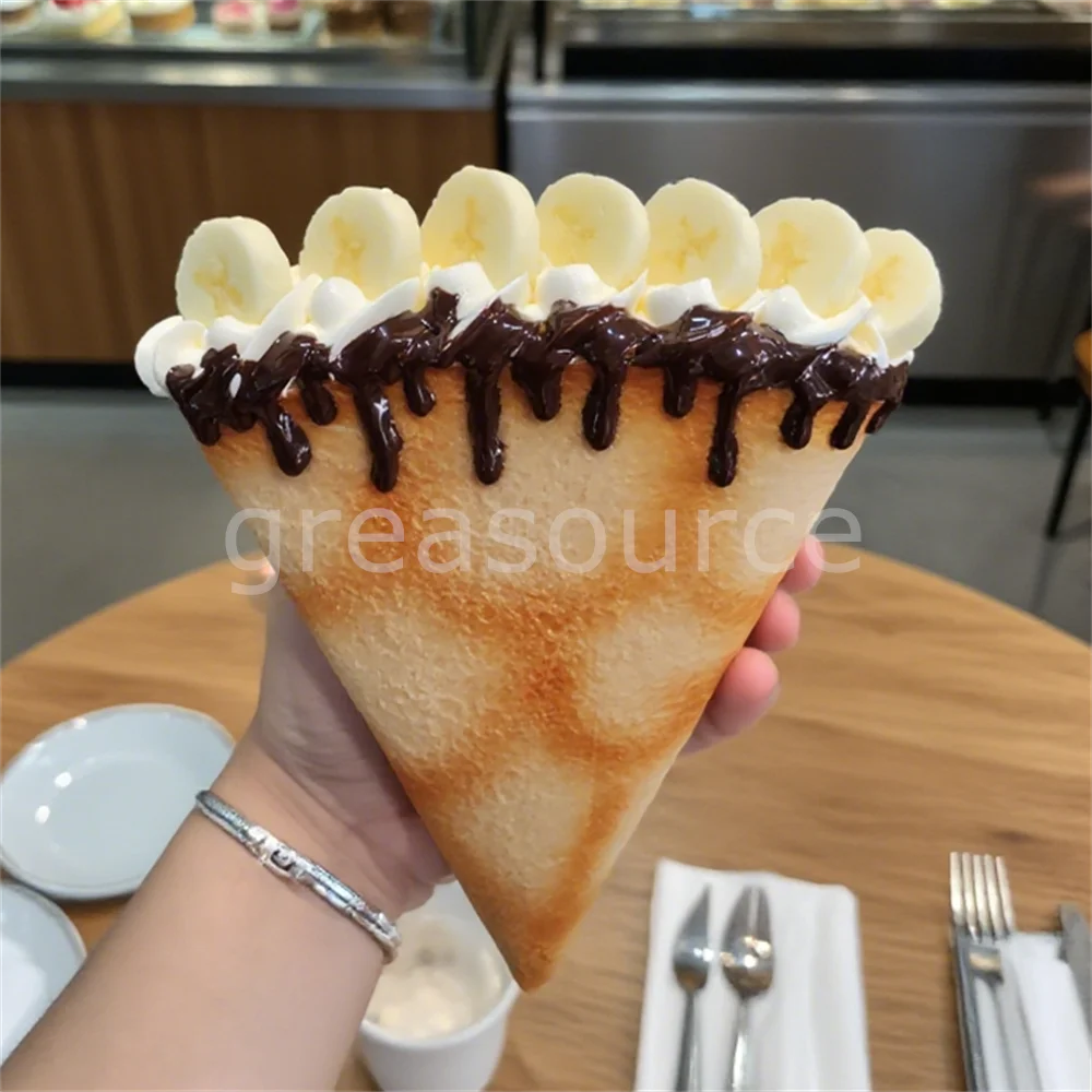 

Sweet Soft Banana Crepes Dessert Fake Open Food Fruit Model Cream Afternoon Tea Creepe Butter Pancake Chocolate Sauce Nuts Cake