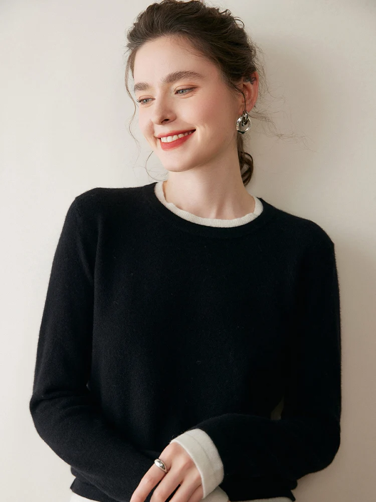 MEETCC Базовый женский свитер из 100% кашемира, искусственный пуловер из 2 предметов, весенне-осенний кашемировый трикотаж, роскошный джемпер с круглым вырезом, мягкие топы