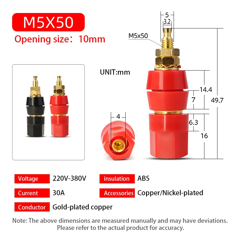 Brass Stud Wire Binding Post M5 M6 M8 M10 Black+Red Battery Power Junction Post Connector Replacement Terminal Kit Car Accessori