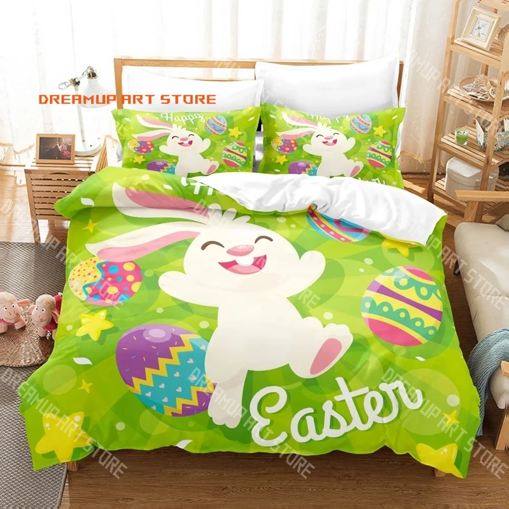 Easter Bunny Cute Rabbit in Eggshell Bedding Set Single Twin Full Queen King Size Bed Set Adult Kid Bedroom Duvetcover Set