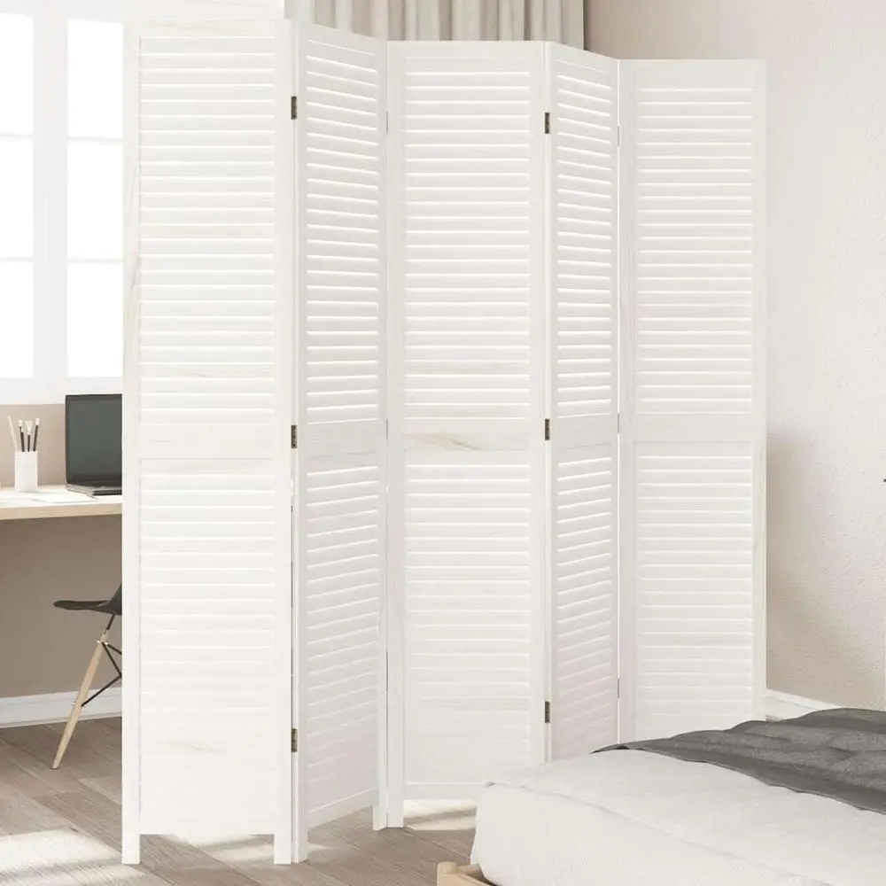 

White Wooden 5-Panel Folding Screen for Home Office and Bedroom Privacy, 70.9x78.7