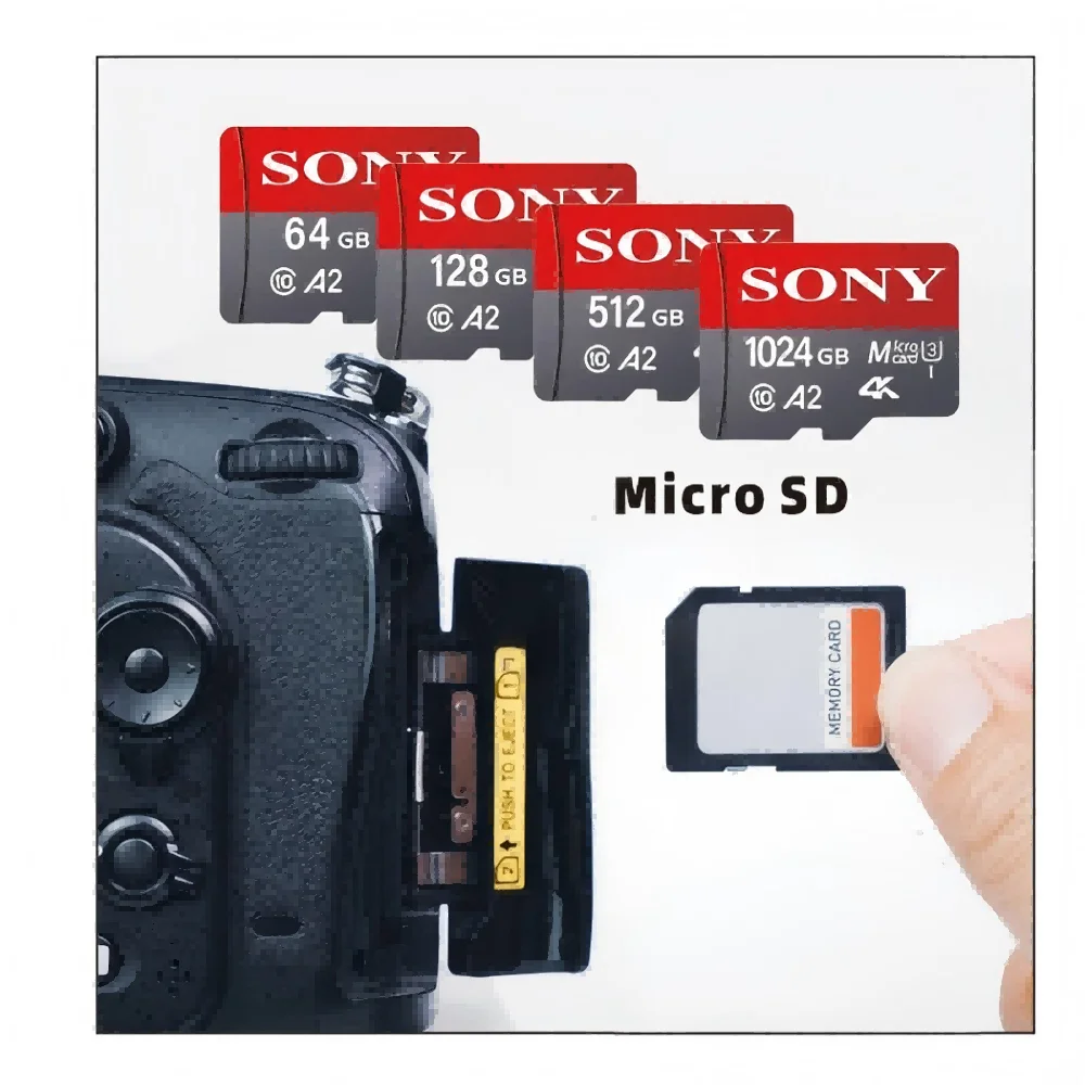 Sony Micro TF SD Card, Extreme SD Memory Card, 128GB TF Flash Memory Card, 1TB, 512GB, 256GB A2 U3 V30 SD Card, suitable for mob