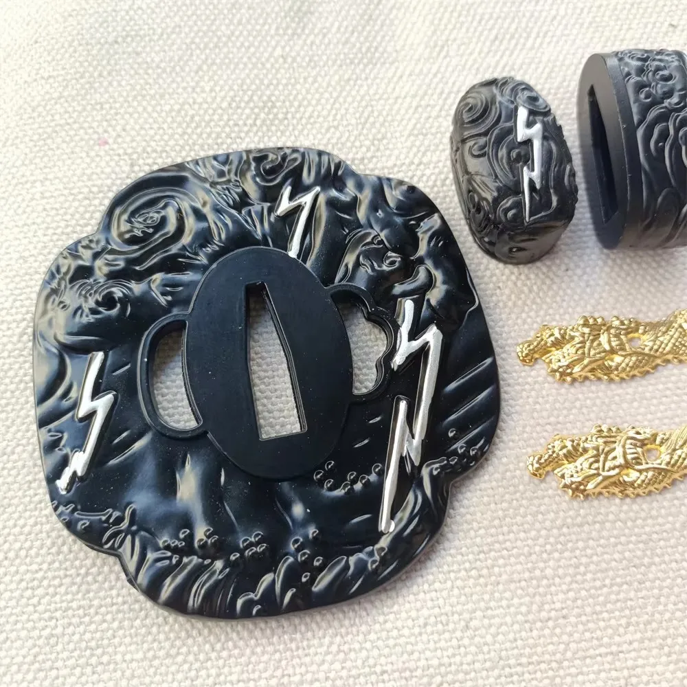 A Set lightning Tsuba/Menuki/Fuchi Guard Fittings For Japanese Sword Samurai Katana Wakizashi Tanto Fittings