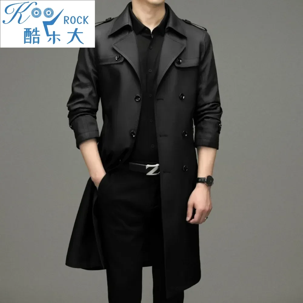

Men's non ironing knee length double breasted windbreaker coat, spring and autumn new long windbreaker