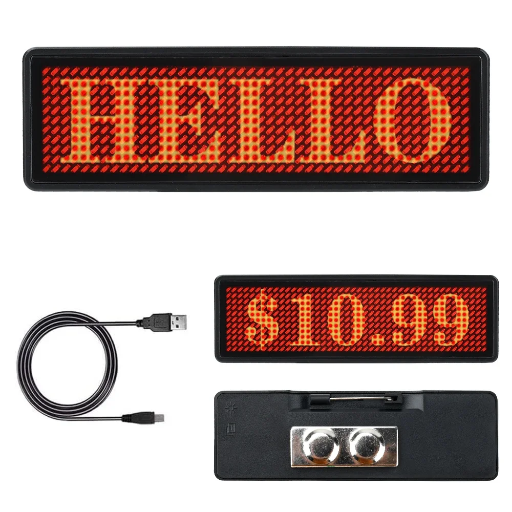 LED Luminous Signs Tag Mini LCD Digital Lamp Programmable Rechargeable Scrolling Message Tag Badge for Festival Party