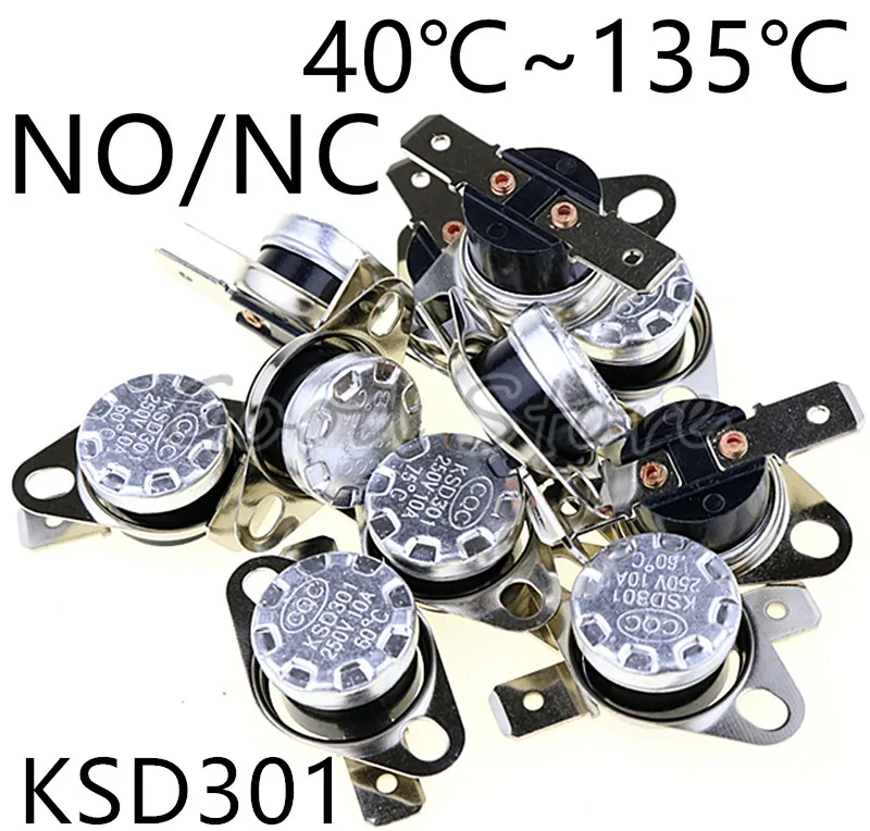 1pcs KSD301 10A 250V 40~135 degree Ceramic Normally Open/Normally Closed Temperature Switch Thermostat 45 55 60 65 70 75 80 85