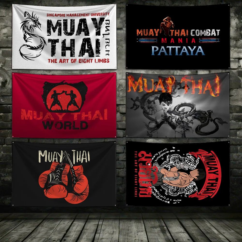3x5 Ft Muay Thai Flag Polyester Digital Printing Banner for Garage Wall Art Out Door Decoration With Brass Grommets