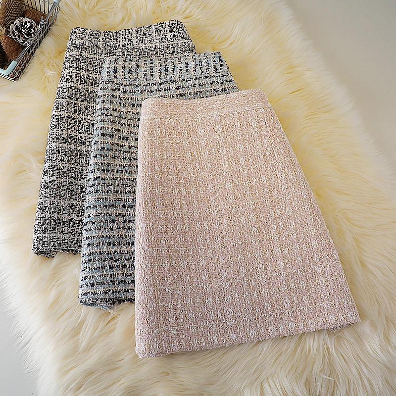 Autumn and winter woolen elegant short skirt women's waist small fresh lattice skirt