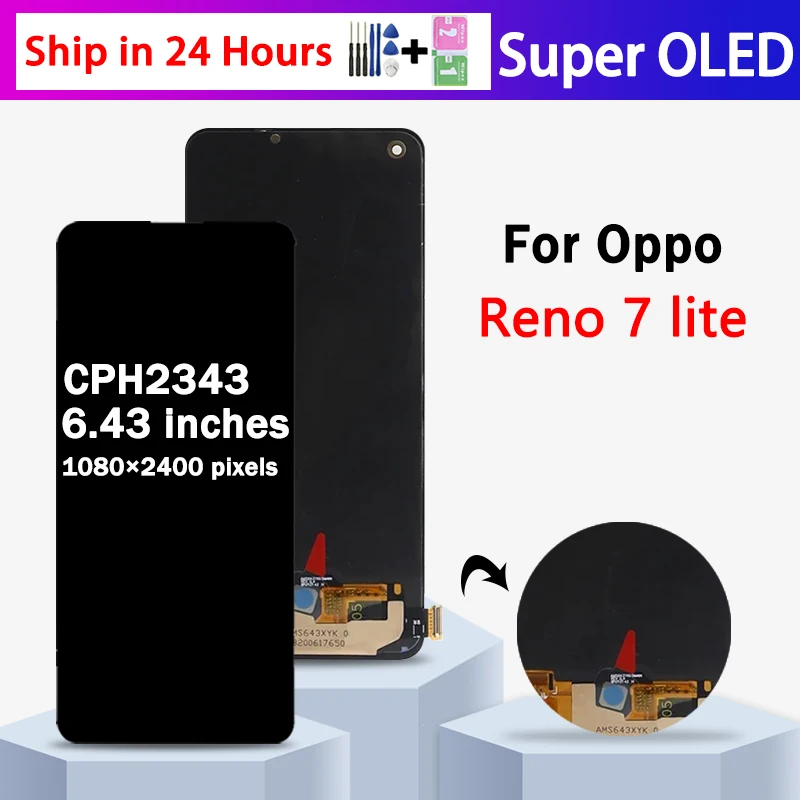 

Super AMOLED для Oppo Reno7 Lite Reno 7Lite ЖК-дисплей CPH2343 Дисплей с цифровым преобразователем сенсорного экрана в сборе с рамкой