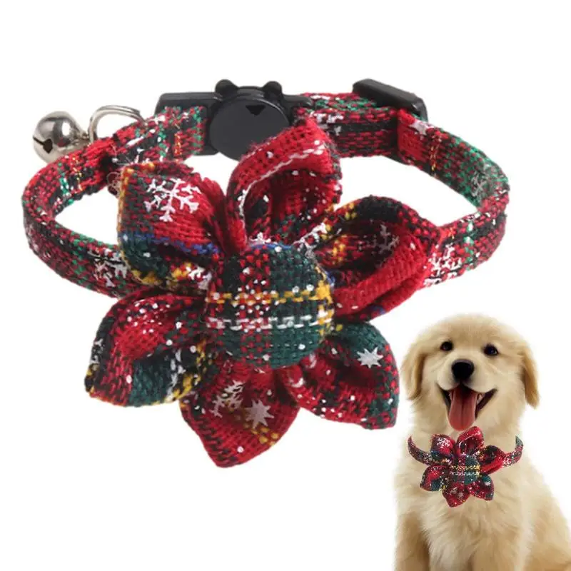 Christmas Dog Collar Plaid Snowflake Elastic Adjustable Dog Bows Cute Christmas Bows Dog Collar Pet Costume For Events Parties