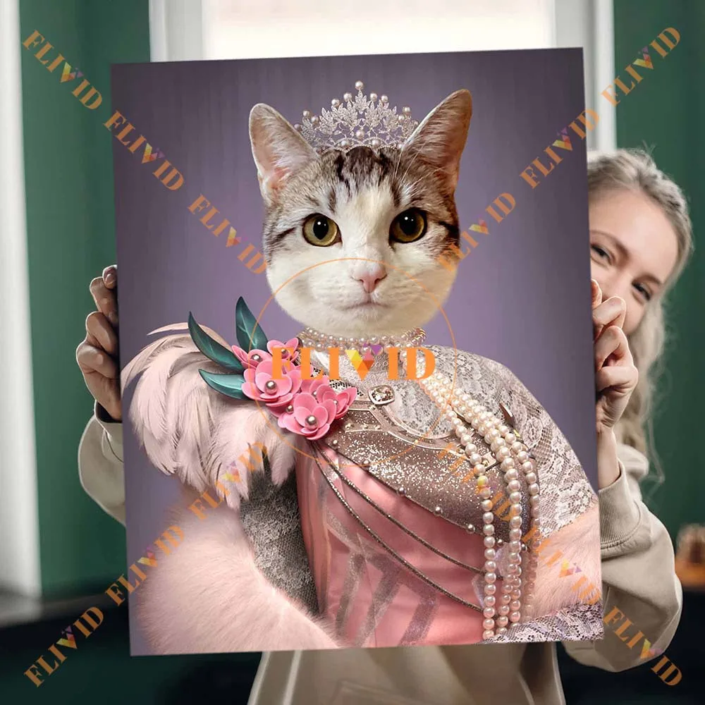 Benutzerdefinierte Katze Hund Renaissance Porträt Vintage Royal Madam Poster Wand Kunst Leinwand Malerei Wand Bilder Für Wohnzimmer Ungerahmt