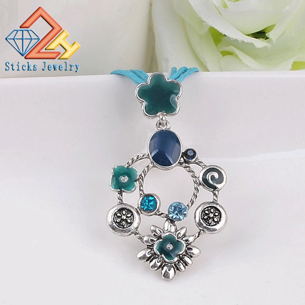 Trendy Enamel Statement Necklace for Women Fashion Zinc Alloy Wax Rope Chain Pendant Free Shipping