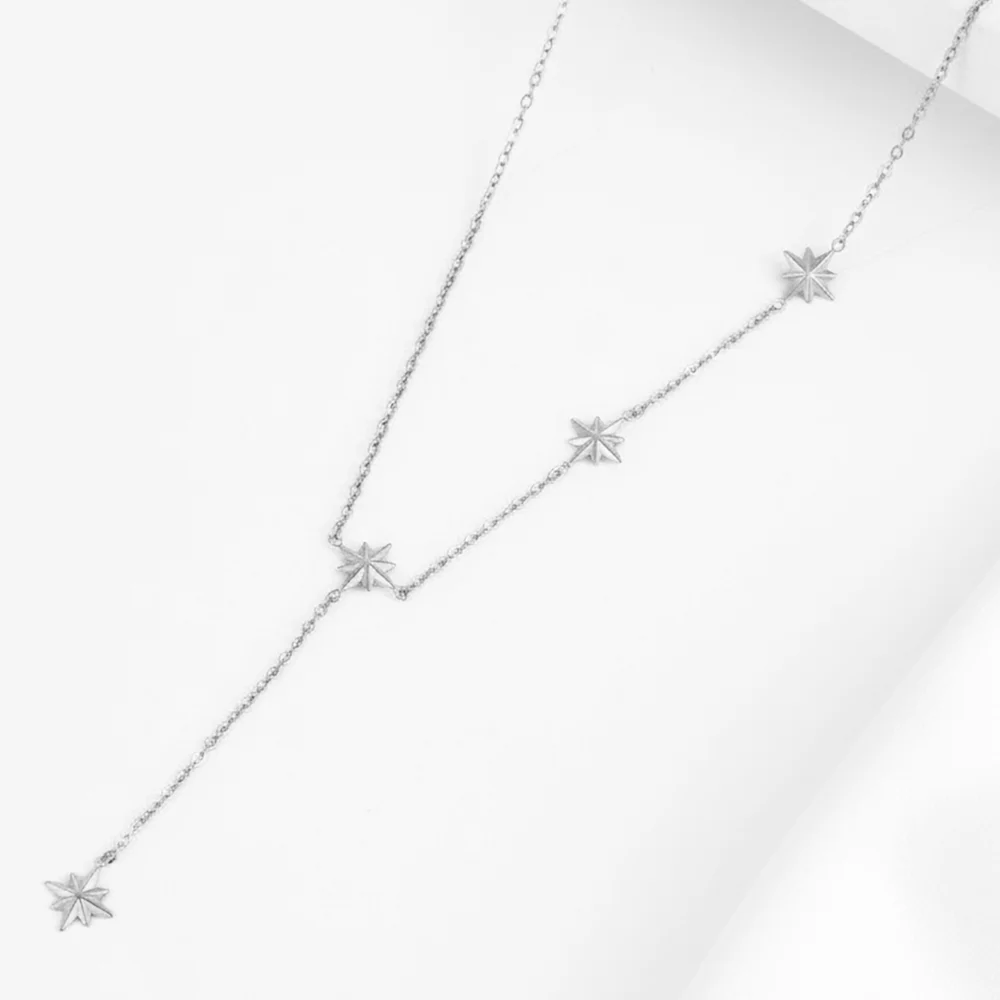 Stainless Steel Eight-Pointed Star Pendant Long Y-Shaped Necklace Minimalist Fashion Commuter Versatile Collarbone Chain Jewelry