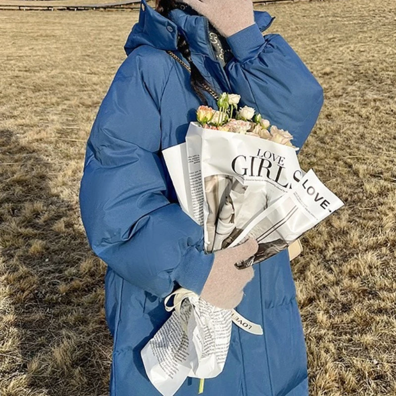 2025 New Cotton Clothes Women's Elongated Hooded Cotton Jacket Autumn and Winter Loose Warm Jacket