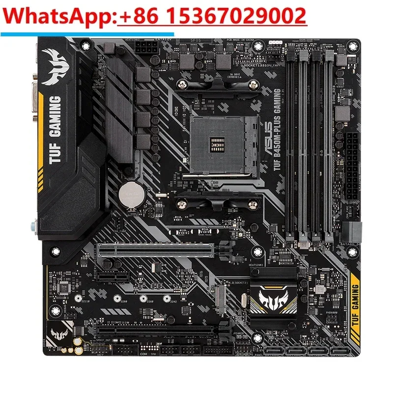 TUF B450M-PLUS GAMING AMD B450 mATX gaming motherboard with Aura Sync RGB LED lighting, DDR4 3466MHz support, 32Gbps M.2