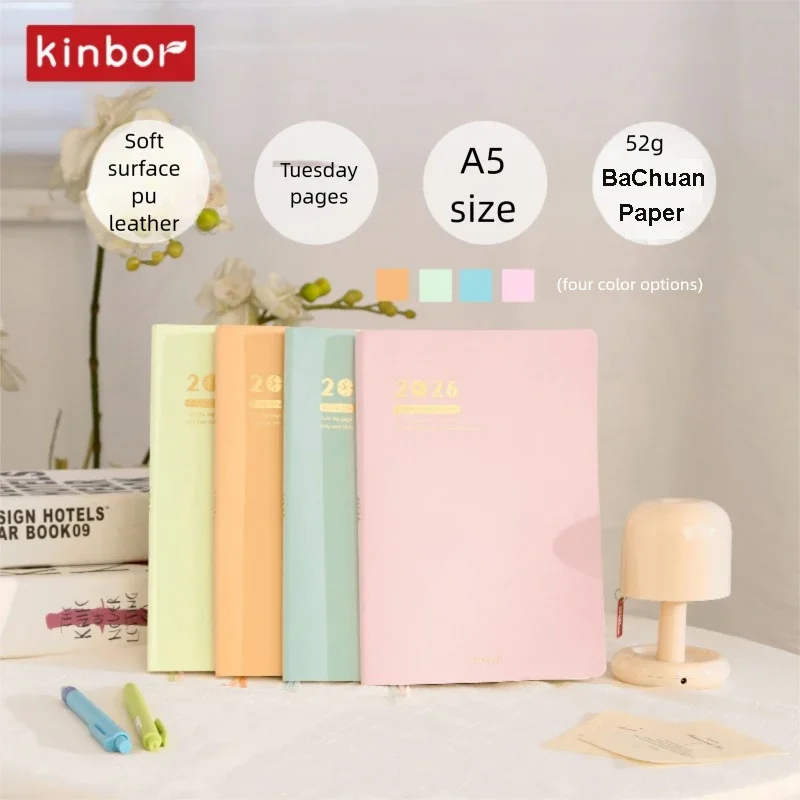 Kinbor 2026 دفتر جدول الأعمال اليومي الجدول الزمني/8-شبكة ترقيم الصفحات خطة زمنية أسبوع مخطط ملاحظات العمل حساب كتاب تسجيل وقت الطالب