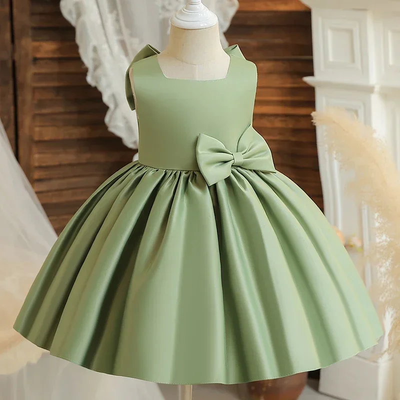 Baby Girls Birthday Party Baptism Princess Dress Big Bow Sweet Solid Color Elegant Dress Baby New Year Christmas Party Clothes