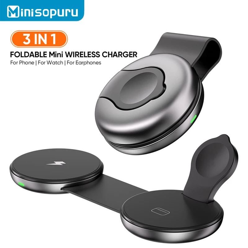 

Minisopuru MagSafe Wireless Charging 3 in 1 Portable Foldable Fast Charger Station Dock for iPhone 16 15 14 AirPods Apple Watch