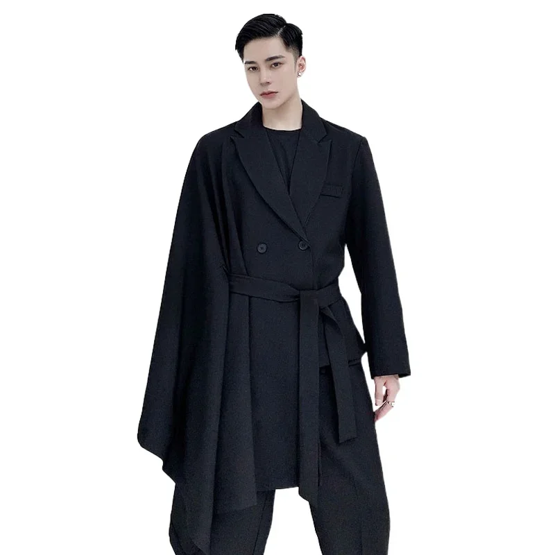 Men Asymmetric Double Breasted Casual Suit Blazers Jacket Male Women Fashion Show Suit Coat Cloak Coat Stage Clothing